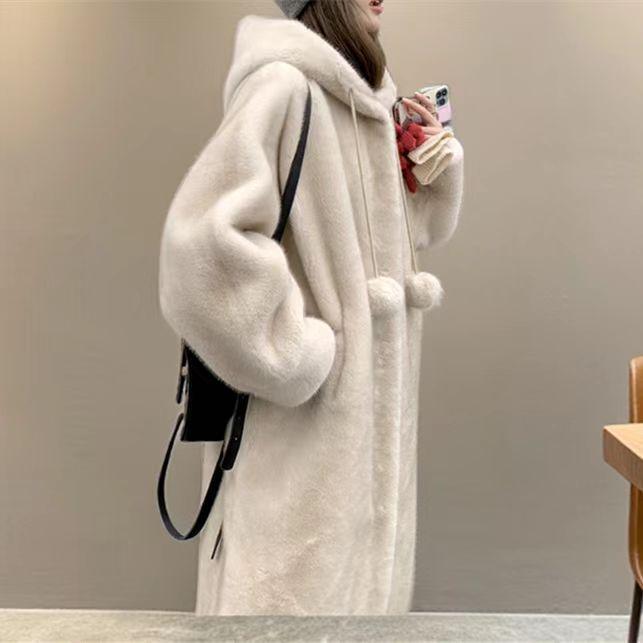 2024 Witch Hooded Long Shearling Mink Fur Halloween Coat