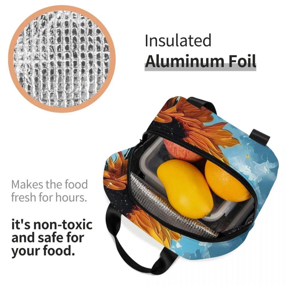 Vibrant Sunflower Vintage Oil Painting Insulated Lunch Bag for Women Children Portable Food Boxes Thermal Lunch Box Tote