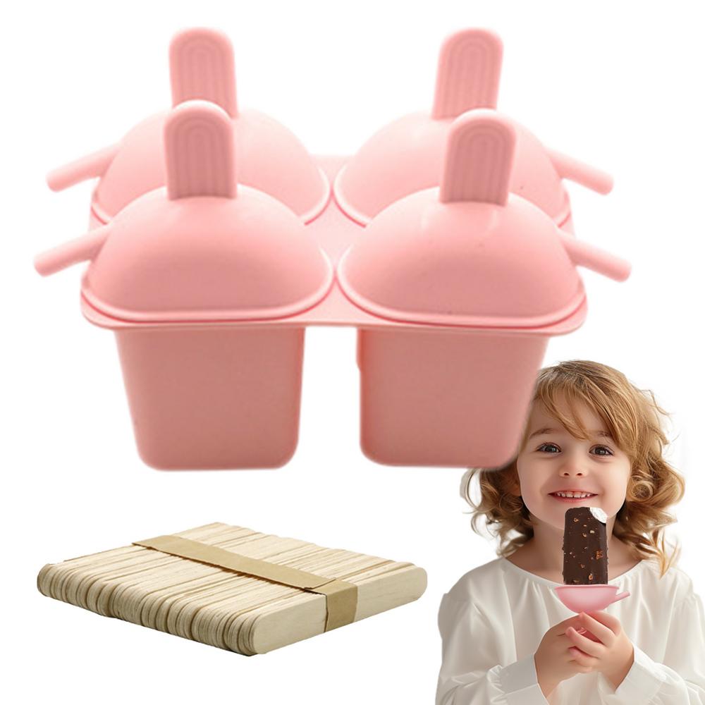

Silicone Popsicle Molds 4 Grids Food Grade Reusable Ice Pop Maker Silicone 50 Sticks Easy Release Homemade Icecream Maker For рожевий