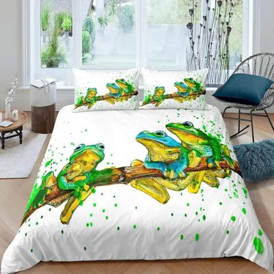 Rana Verde Re Regina Copripiumino Matrimoniale Bellissimi Alberi Sotto la Pioggia Set Biancheria da Letto con Animali Copripiumino Fauna Selvatica Copripiumino in Poliestere