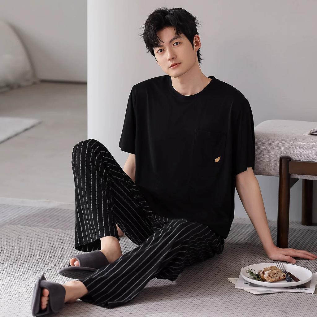 Pajamas Men's Summer Modal Cotton Thin Short-sleeved Trousers Simple Summer Can Be Worn Outside Cool Loungewear Suit
