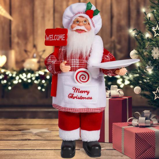 12" Santa Claus Figurine Christmas Standing Santa Claus Doll with Gifts for Holiday Home Office Table Decoration