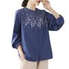 Women's Long Sleeved Shirt Plus Size Top Shirt Cotton Spring Outfit Loose Middle-aged Embroidered Shirt
