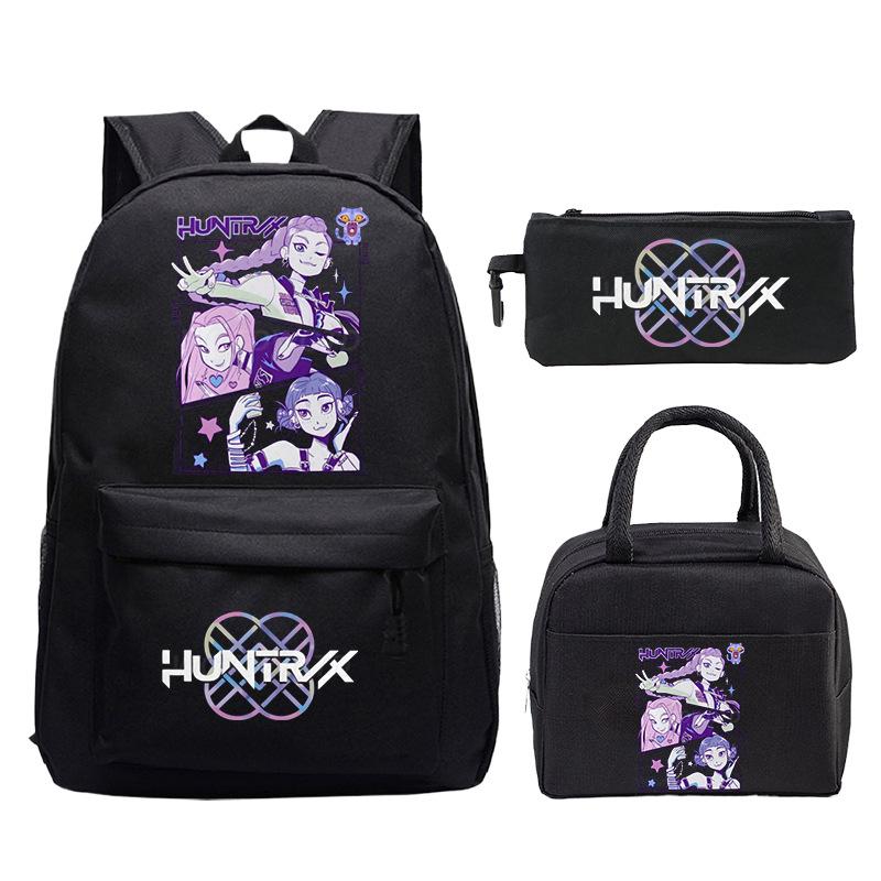 Kpop Demon Hunter 3-piece Backpack Lunch Bag Student Outdoor Travel Backpack Boys and Girls Direct Three piece set