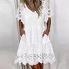 Spring Summer Fashion Trendy Floral Casual Elegant Women Dress V Neck Lace Short Sleeve