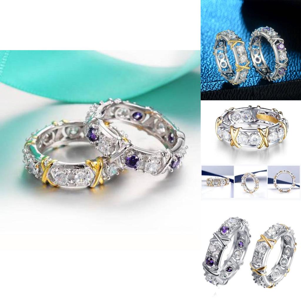 Bague Élégante Géométrique en Zircone Cubique Bicolore Pour Femmes Bijoux de Mode Plaqué Or