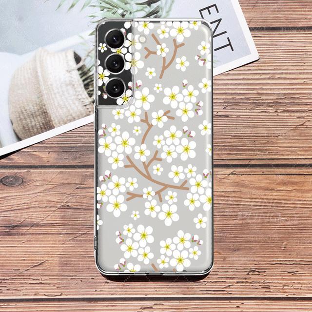 White Flower Floral Clear Case For Samsung Galaxy S23 S22 S21 S20 Fe Ultra S10 S9 S8 Plus 10e S10lite Note 10plus 20ultra