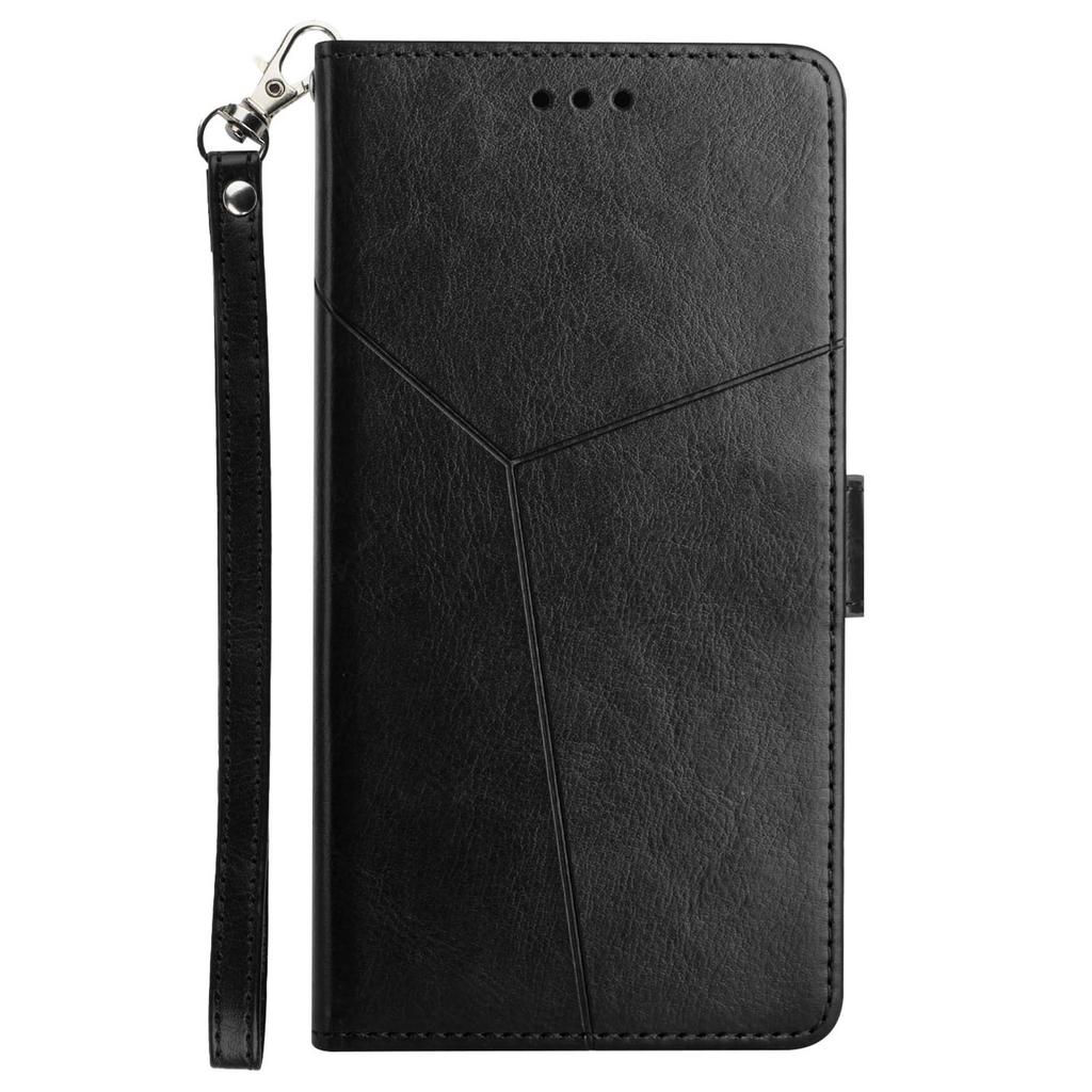 For Sony Xperia 10 VI Case with Wrist Strap Y Shaped Lines Imprint Leather Phone Cover