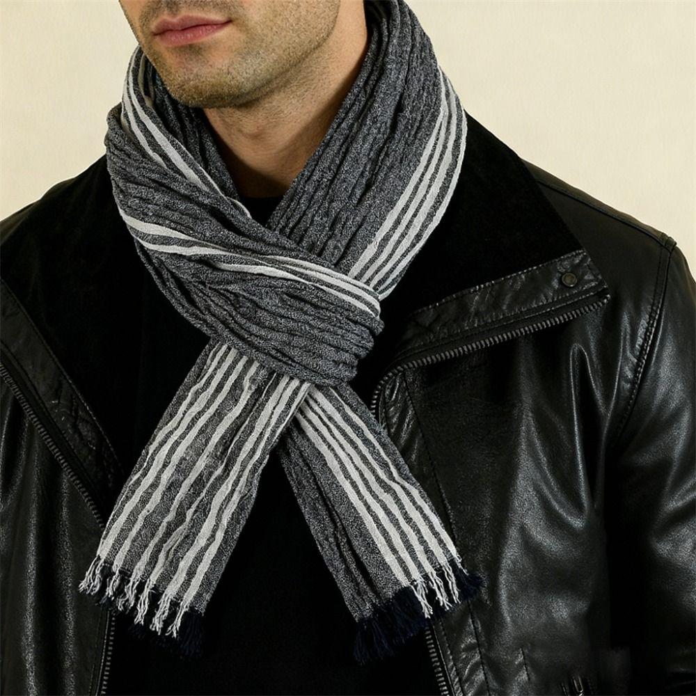 Cotton Linen Yarn-dyed Winter Men's Scarf Tassel Neckerchief  Wrap  Autumn Winter Warm