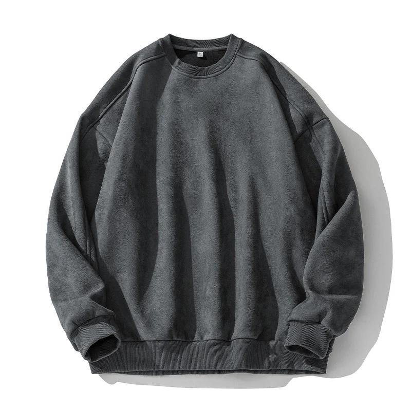 Sweatshirt Men's Suede O-Neck Spring Autumn Baggy Men Sweatshirts Casual Long Sleeve Male Tops
