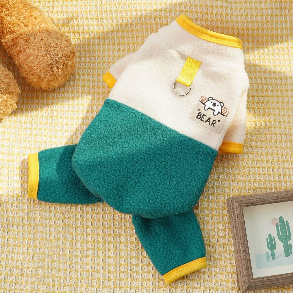 Cartoon Bear Pattern Puppy Harness Coat Warm Pet Coat Hoodie Dog Jumpsuit  for Autumn Winter