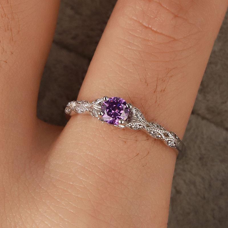 Silver Color Light Luxury Style Amethyst Dazzling Zircon Ring for Women's Girls Simple Fashion Adjustable Ring Jewelry Gifts