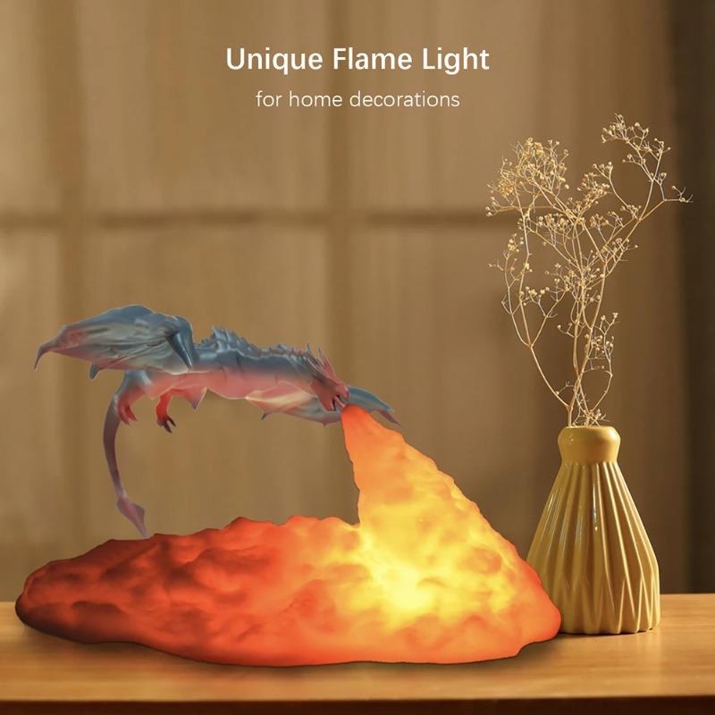 3D-gedruckte Flammenatem-Drachenlampe Schlafzimmer Kreative Nachtlichtdekoration Tischlampe LED-Lade-Nachtlicht Geburtstagsgeschenk