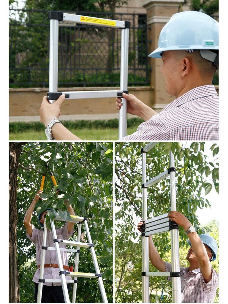Jinluba Aluminum Telescopic A-Frame Ladder - Thickened, Stainless Steel, Bamboo Joint, for Household & Engineering Use