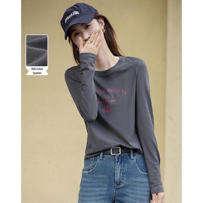 Demana Women s Autumn Letter Print Cotton Blend T-shirt S