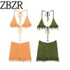 Zbzr Spring New Women Clothes Western Style Fashion Entirely Handmade Knitted Crochet Shorts Bikinis 2-Piece Set