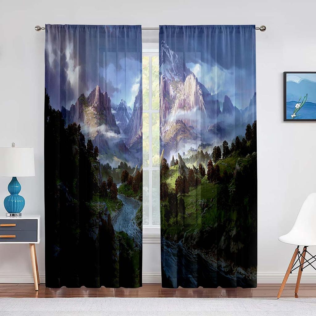 Pictură Artă Râu Pădure de Munte Perdele Tulle pentru Decor Living Dormitor Șifon Transparent Voal Pur Cortină de Fereastră