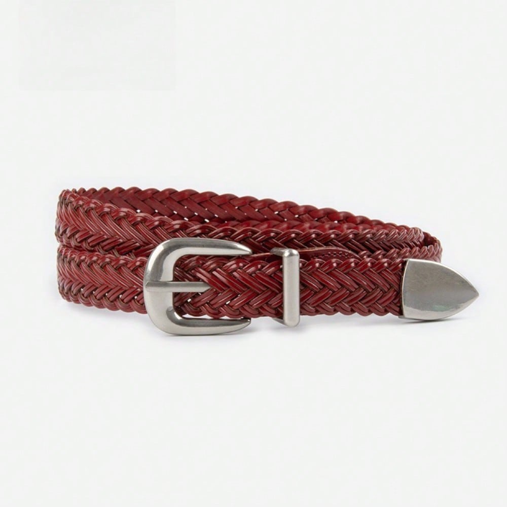 Ceinture Tissée Rétro pour Femme avec Pantalon Décontracté en Jean Boucle à Broche Décorative Non Perforée Red multicolore