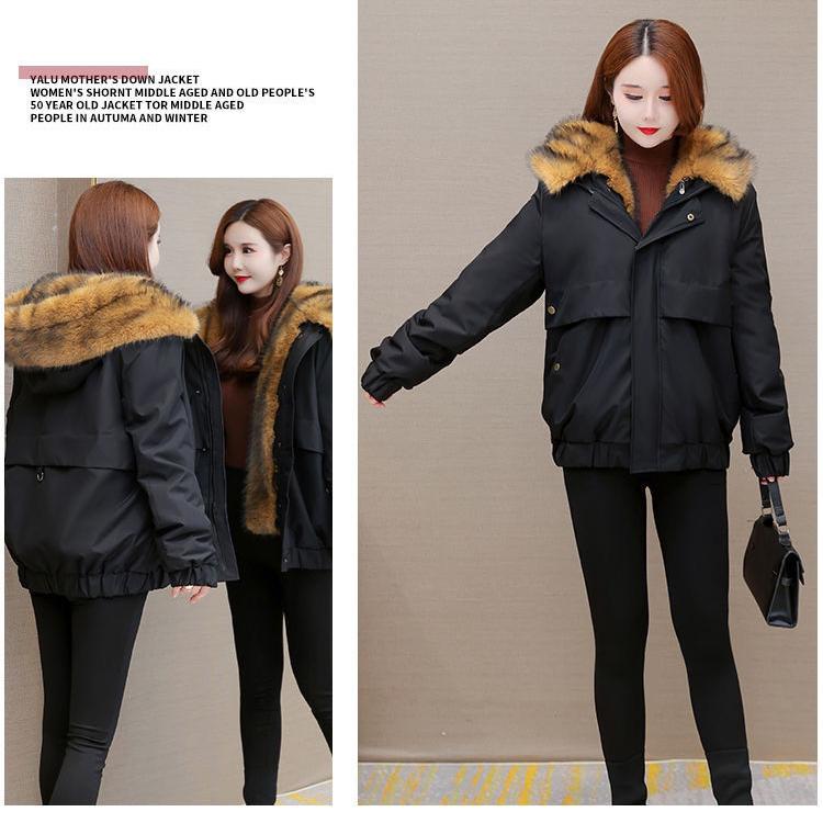 Winter Women's Parka Faux Mink Inner Detachable Short Faux Fur Coat Thick Warm Hooded Parka