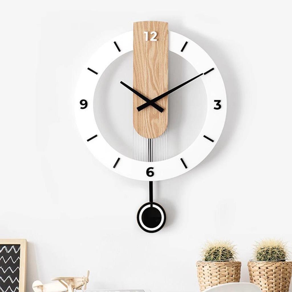 Wall Clock with Pendulum Lightweight Round Non Ticking Hanging Minimalist Home Decor for