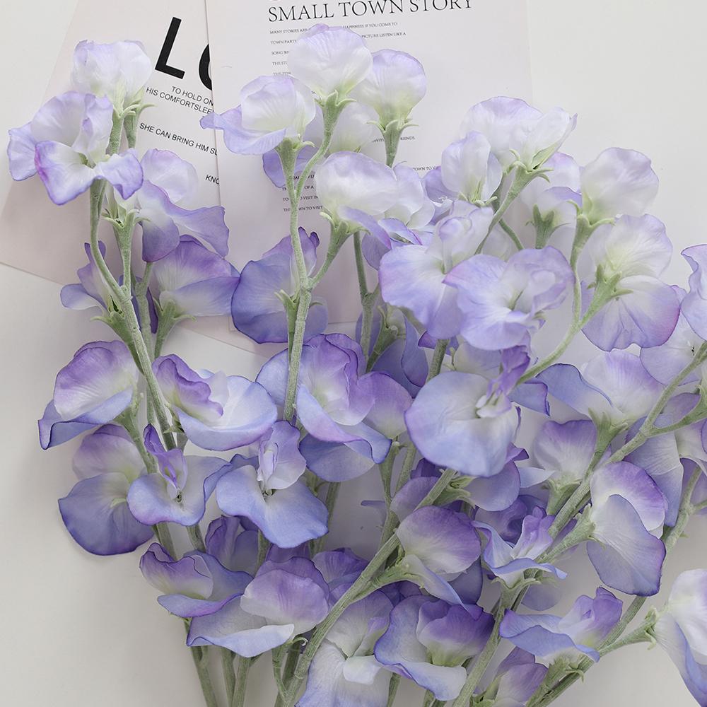 Artificial Sweet Pea Flower Branch Lifelike Fake Flowers Flocked Stem Fabric for DIY Home Bouquet Supplies Wedding Decoration