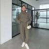 European and American Women's Clothing New Commuter Style Stand-up Collar Irregular Button Cardigan High-waisted Bloomers Set