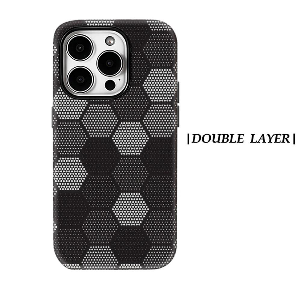 

Black Hexagon Dot Phone Case for IPhone 17 16 15 14 13 Pro Max Plus for Magnetic Single Double-layer Tough Case For iPhone 13 Pro