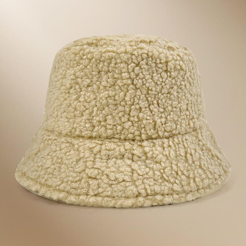 Autumn and winter thermal basin hat retro bucket hat word men and women lamb wool bucket hat