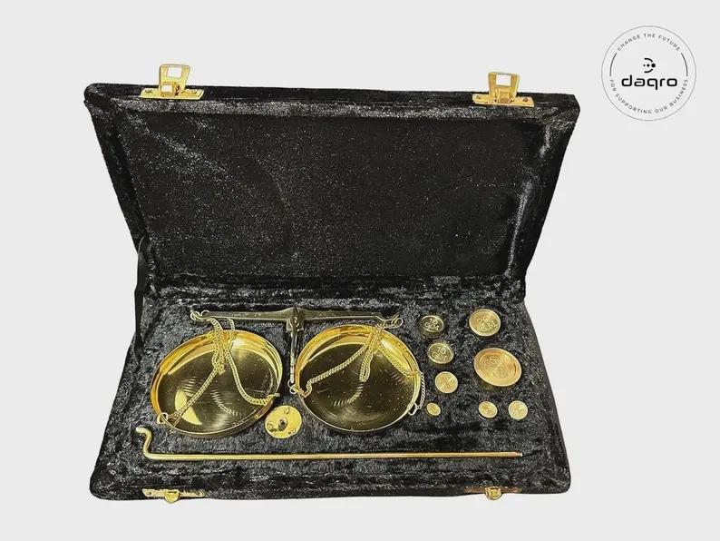 Antique Design Brass Balance Scale with 8 Weights - Apothecary Jewelry Scale Display