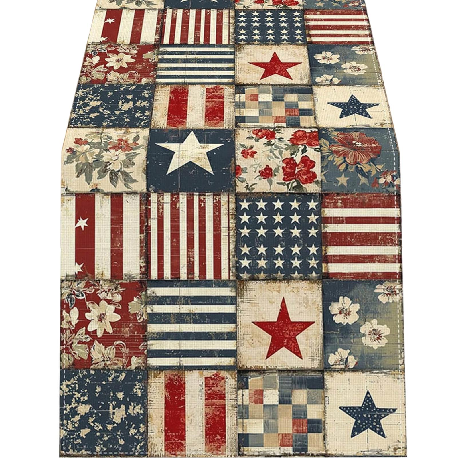 

Table Runner with Star Pattern Design and Striped Print Suitable for Dining Table Decoration for Various Occasions and Events One Size