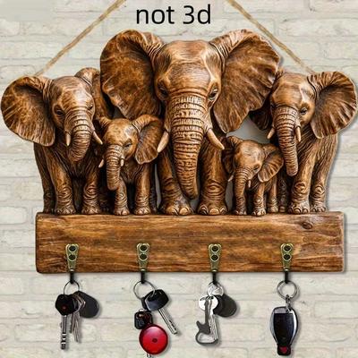 Wooden Key Holder Wall Mount Cute Elephant Towel Hooks Key Holder Organizer Space-Saving Key Pendant Hook For Towel Coat Jacket