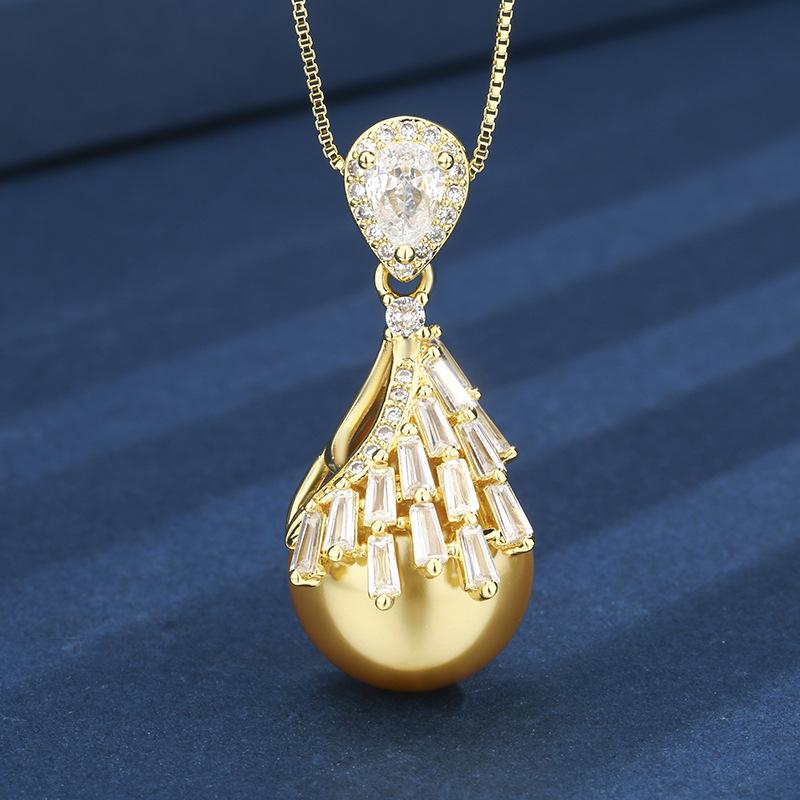 

Ювелирные изделия Медное основание Позолота Инкрустированные Темно-золотым жемчугом Премиум набор Женский 16-14M