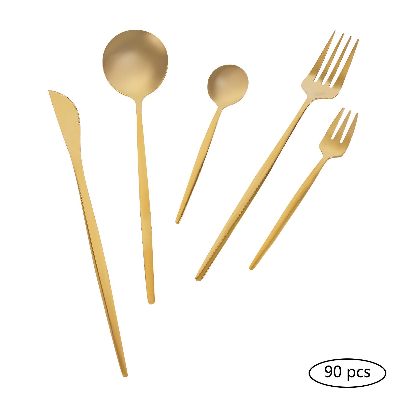 

Набор столовых приборов 90 шт. из нержавеющей стали, серебристые столовые приборы, кухонная утварь, столовая посуда, вилки, ножи, ложки, столовые приборы для дома, ресторана золотой