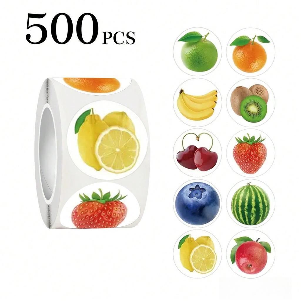 500 Sheets Per Roll Fruit Sticker Roll for Notebook Computer Decoration Removable Adhesive Roll Stickers Strawberry Stickers