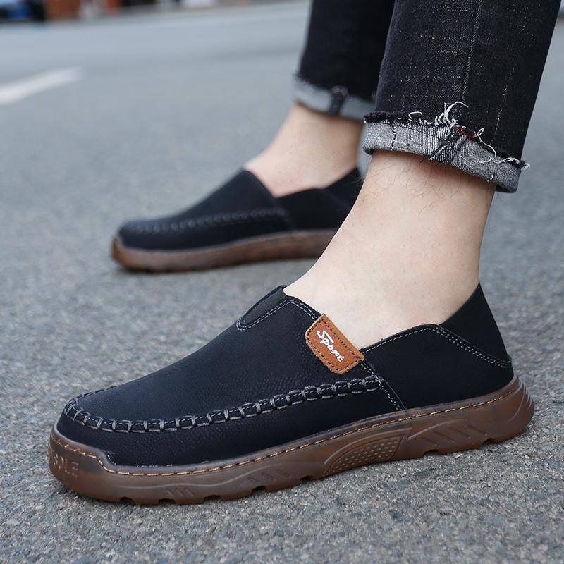 Men's Casual Fashion Shoes Slip-on Leather Shoes Hand-stitched Casual Walking Shoes Loafers Breathable Driving 38-47