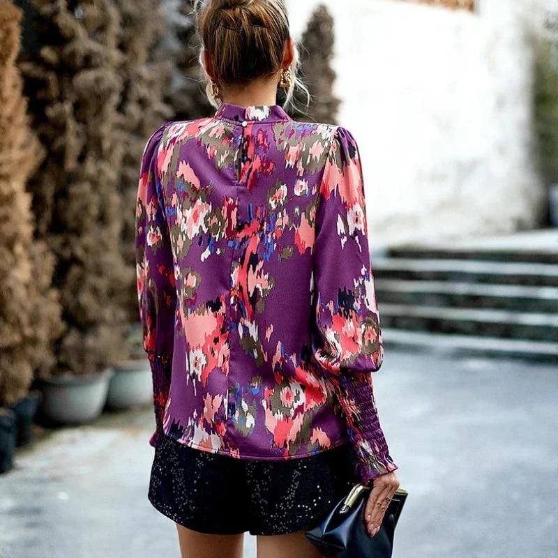 Herbst Winter Mode Druck Pullover Blusen Frauen Shirts Elegante Runde Kragen Hemd Frau Langarm Büro Dame Tops Lose Kleidung 30297