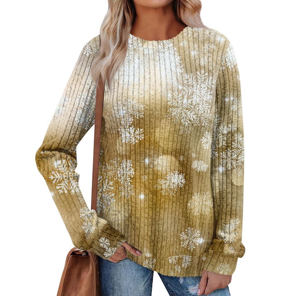 Women's Printed Lightweight Brushed-Cotton Round Neck Top