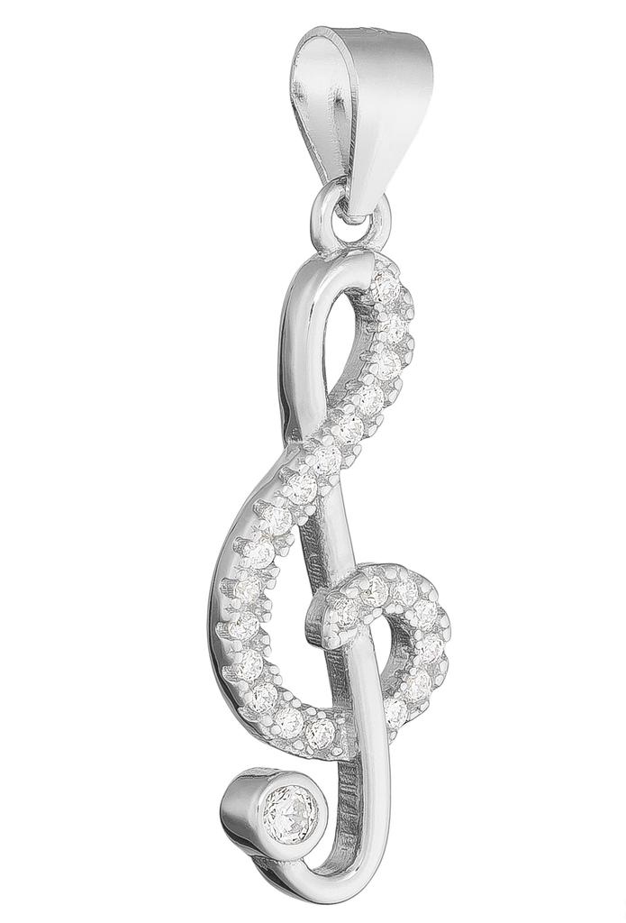 Krótki Srebrny Damski Naszyjnik Klucz Wiolinowy Z Cyrkoniami Choker 40 Cm