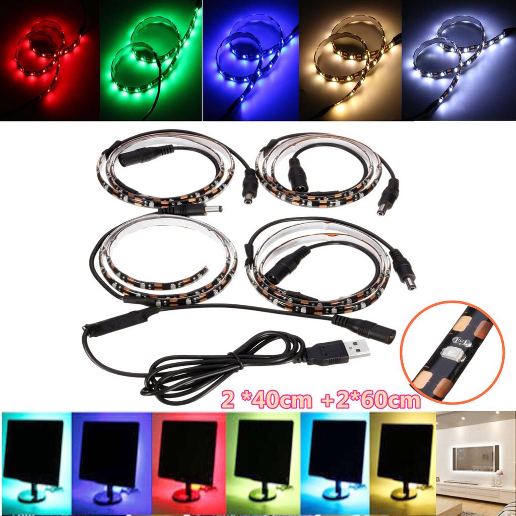 Buy 2*40cm & 2*60cm USB Powered 5050 LED Strip Computer TV Background ...