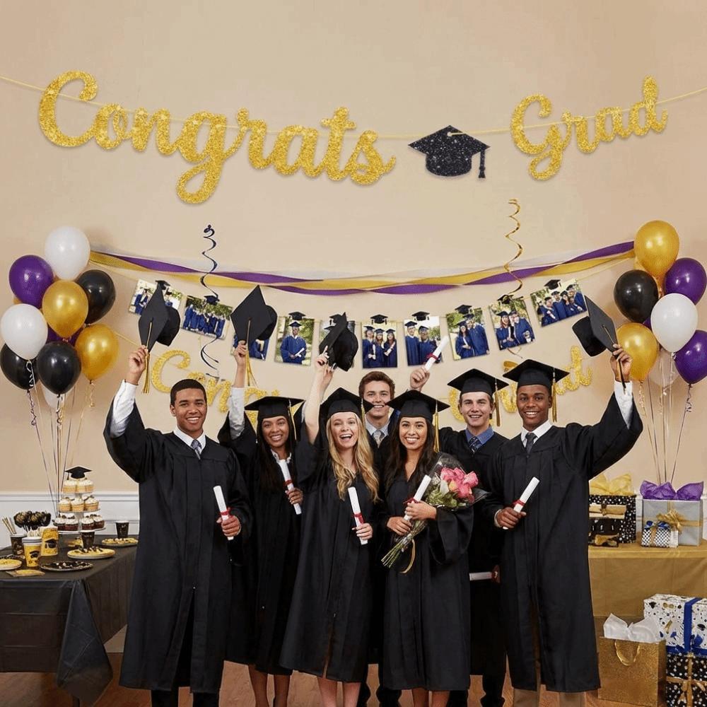 Glitter Decor Graduation Party Banner Garland Handmade Graduation Hanging Banner Reusable Decorative Glittery Gold Garland
