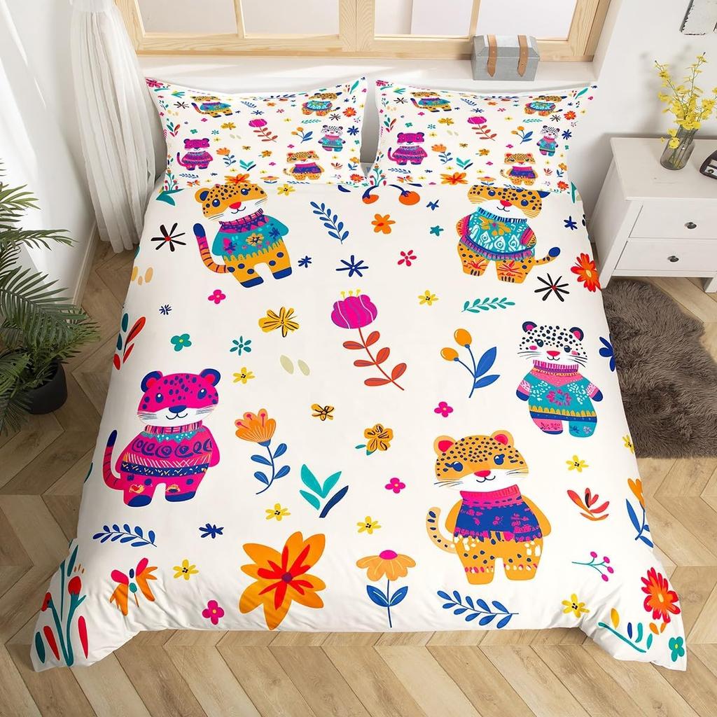 Lieblicher Igel Bettbezug Twin King Hippie Ausgefallen Blume Bettwäsche Set für Kinder Jungen Mädchen Lustiger Tribal Igel Bettdeckenbezug