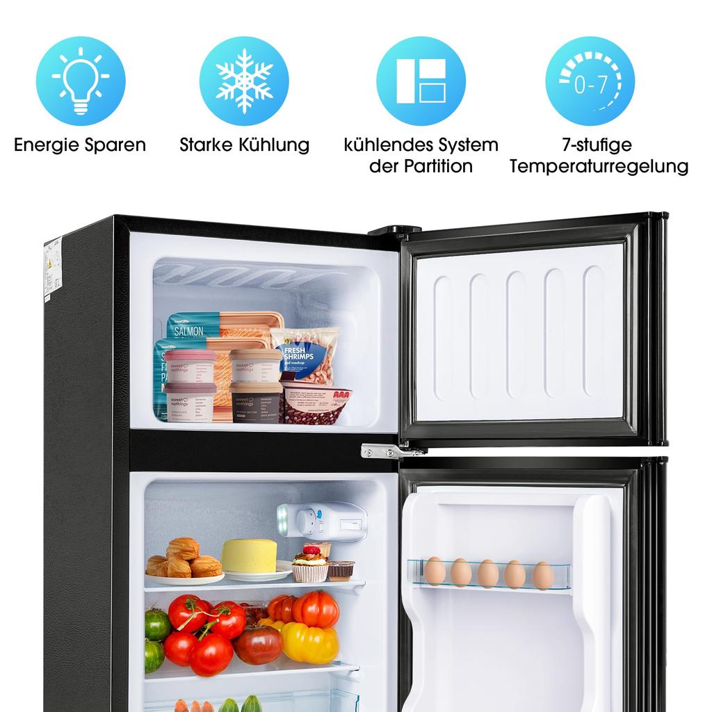 Fridge-freezer 60L, Double-door Mini-fridge, 22L Freezer, 38L Cooling, 172 kWh/year, LED, Black [Energy Class F]