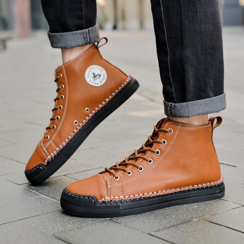 Hiking Shoes Men's Walking Boots British Thick Soled High Top Motorcycle Boots Ankle Sneakers Casual Trekking Shoe Casual Size48
