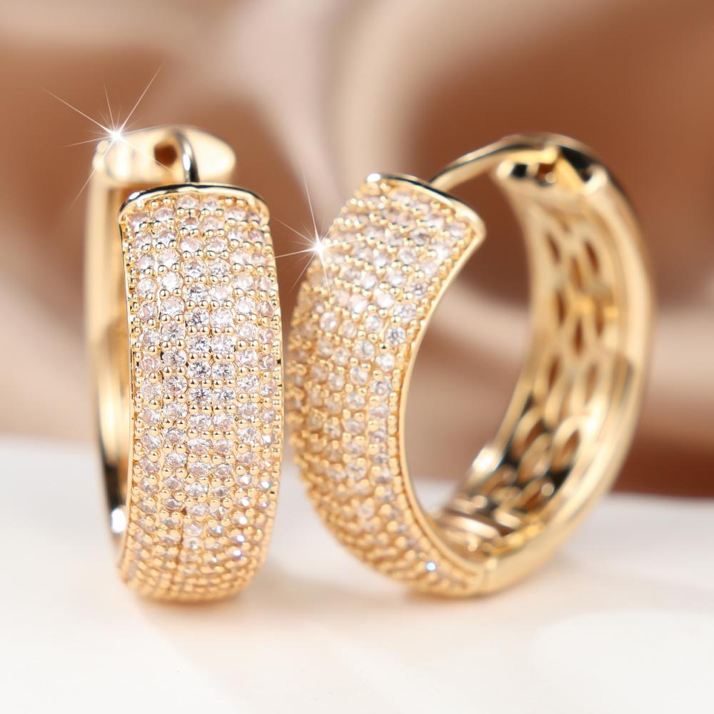 Luxury Gold Color Paved Zircon Huggie Earrings for Women Daily Wear and Party