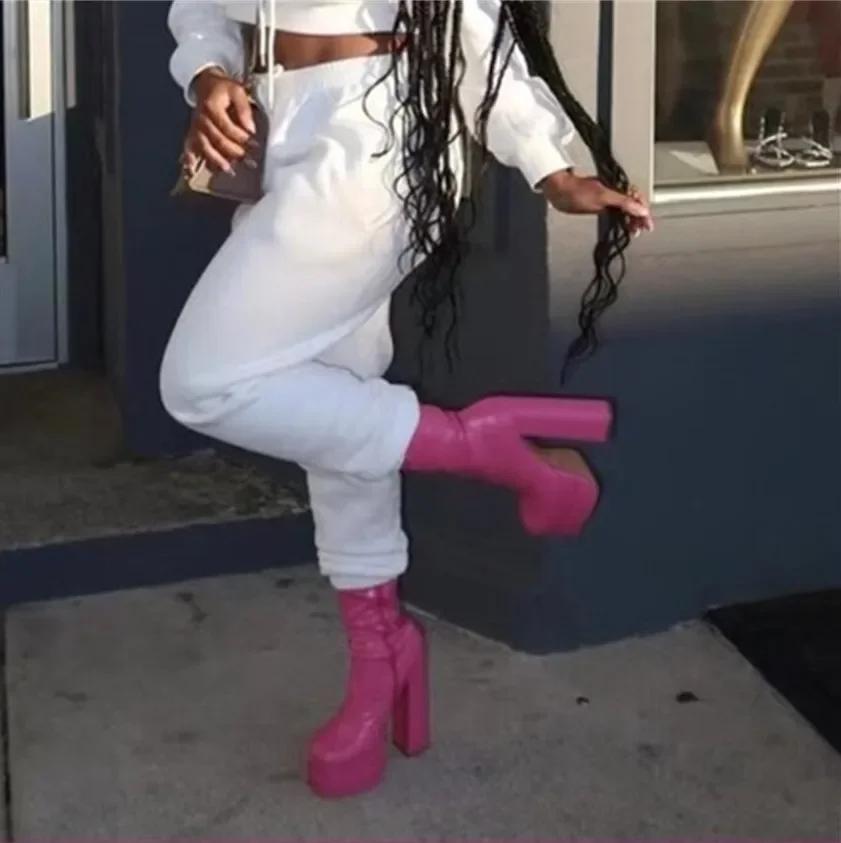 Dámské Sexy Robustní Vysoké Podpatky Kotníkové Boty 2025 Zima Nová Módní Platforma Pružnost Boty Punk Zip Silná Podrážka Kotníkové Boty