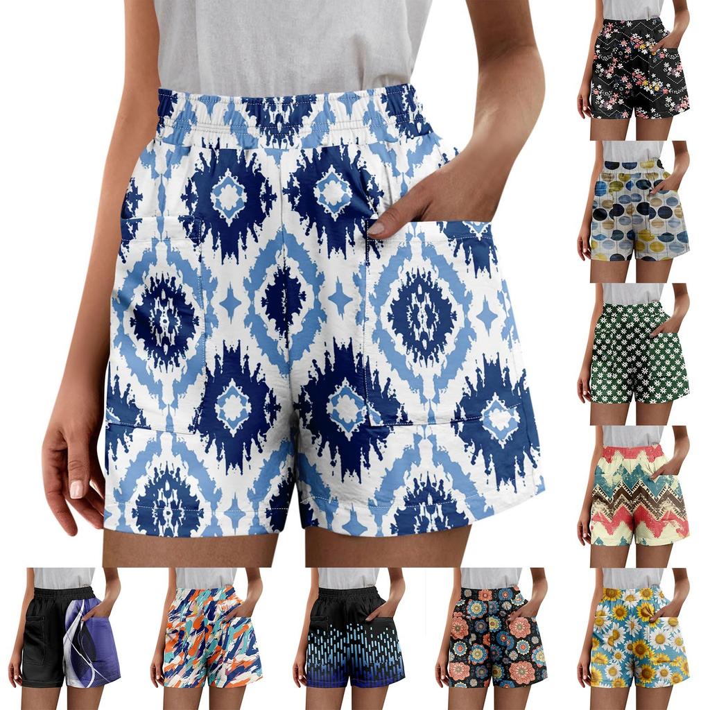 Dámské jednobarevné kalhoty Módní ležérní šortky s elastickým pasem do kapsy