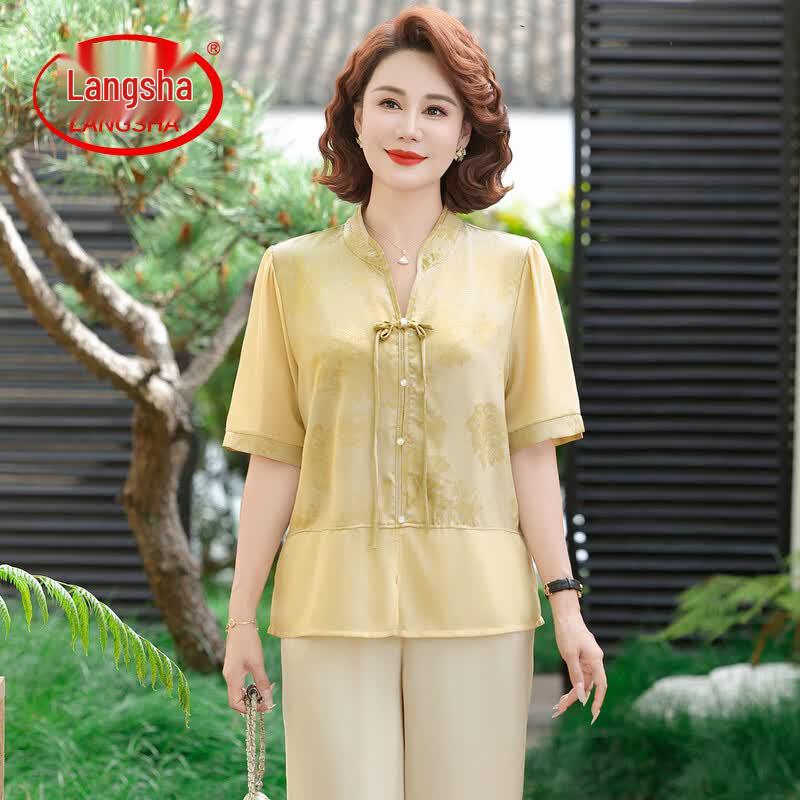 Elegant Floral Two-Piece Summer Set for Mid-Aged Women XL