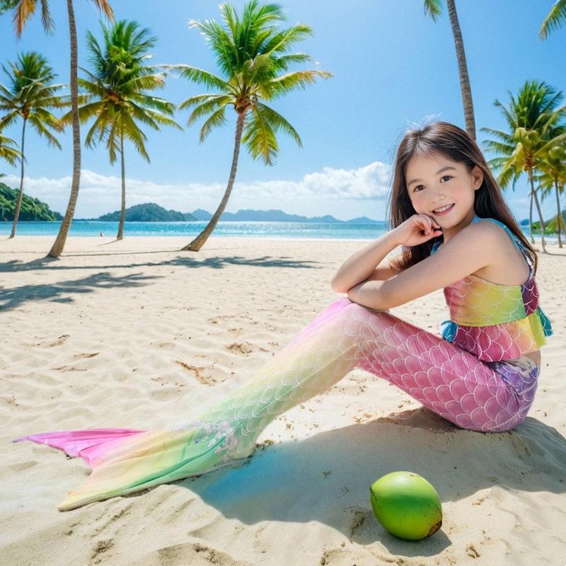 Girls' Princess Mermaid Swimsuit Set: Bikini, Skirt, and Dress for Performance
