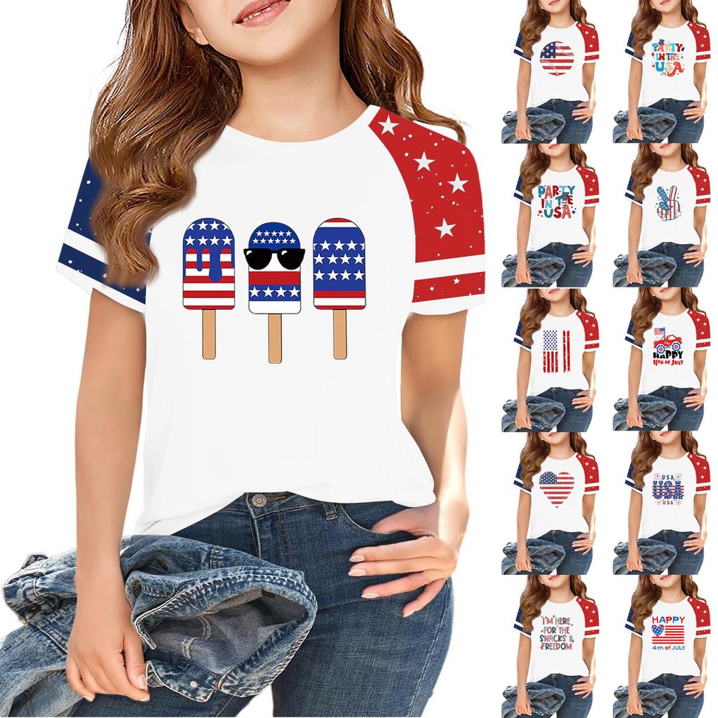 Tops For Youth Kids Boy And Girls 2-10 Years Round Neck Short Sleeve Trendy Tops