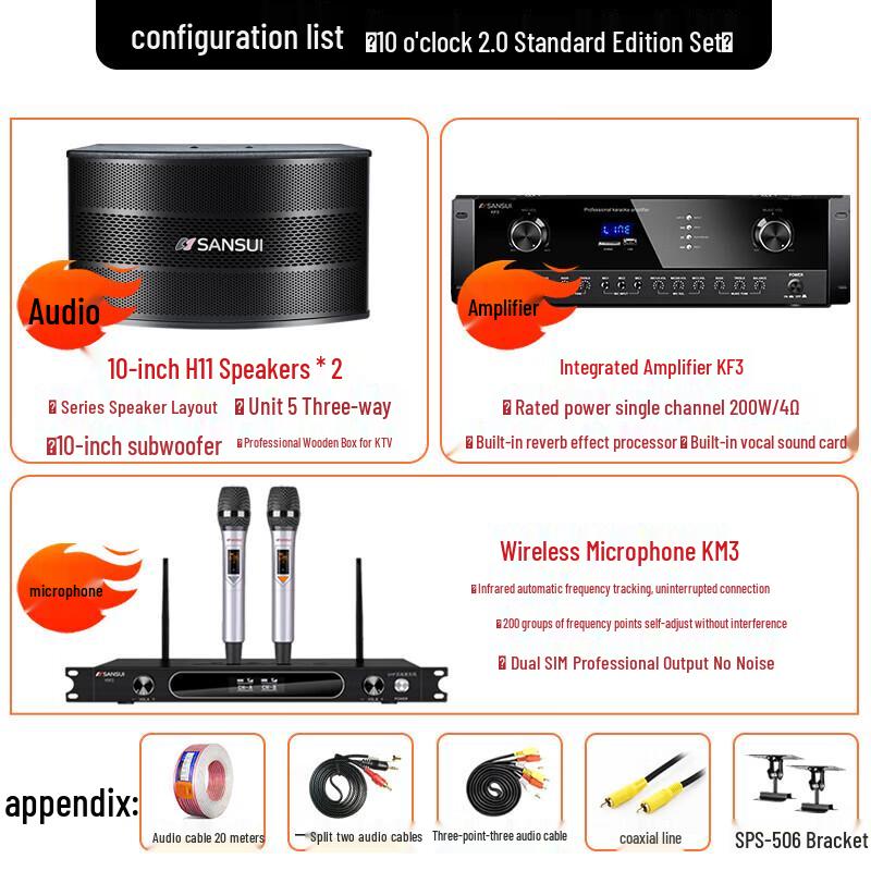 SANSUI H11 10-inch Home KTV Audio System CN Plug (adapter Included)